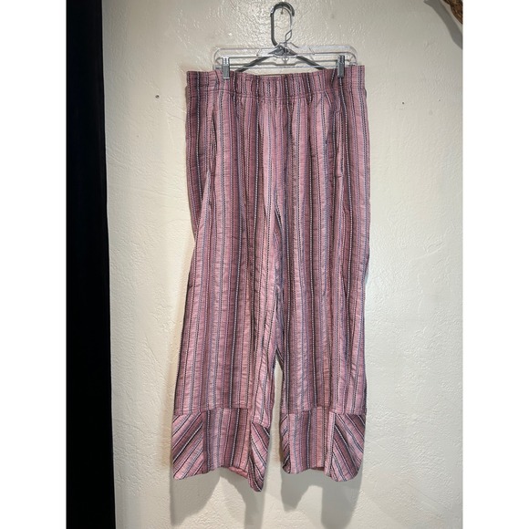 Free People Pants - Free People Pink Striped Gauze Wide Leg days end Pant XL Boho Elastic Waist